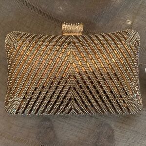 Gold and Clear Crystal  Clutch New